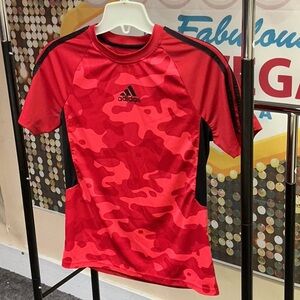 Adidas Red and Black Rashguard Swim Top